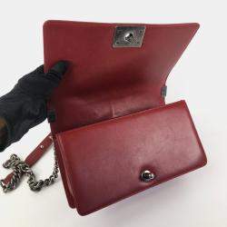 Chanel Red Lambskin Leather Medium Boy Bag