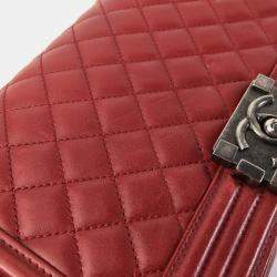 Chanel Red Lambskin Leather Medium Boy Bag