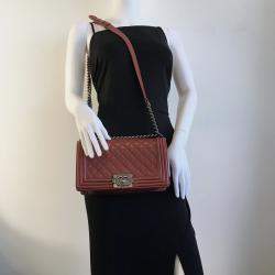 Chanel Red Lambskin Leather Medium Boy Bag