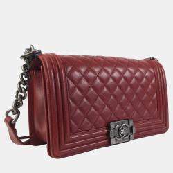 Chanel Red Lambskin Leather Medium Boy Bag