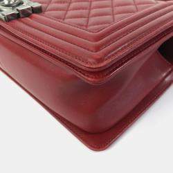 Chanel Red Lambskin Leather Medium Boy Bag