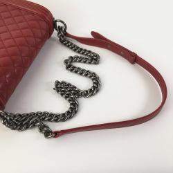 Chanel Red Lambskin Leather Medium Boy Bag