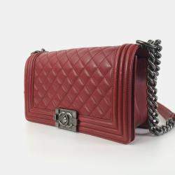 Chanel Red Lambskin Leather Medium Boy Bag