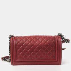 Chanel Red Lambskin Leather Medium Boy Bag