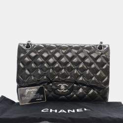 Chanel Black Patent Leather Jumbo Classic Double Flap Shoulder Bags