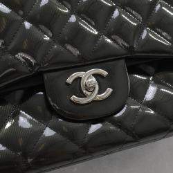 Chanel Black Patent Leather Jumbo Classic Double Flap Shoulder Bags