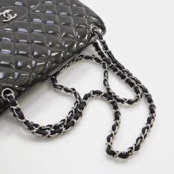 Chanel Black Patent Leather Jumbo Classic Double Flap Shoulder Bags