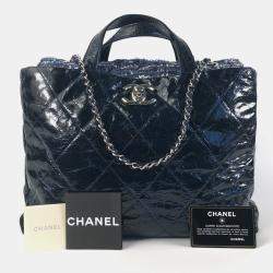 Chanel Blue Quilted Glazed Calfskin and Tweed Portobello Top Handle Bags