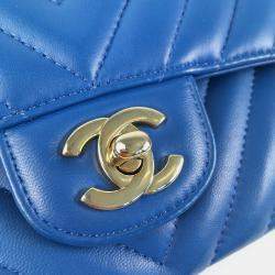 Chanel Blue Lambskin Leather Medium Classic Double Flap Shoulder Bag