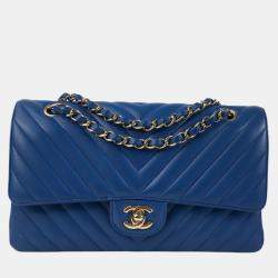 Chanel Blue Lambskin Leather Medium Classic Double Flap Shoulder Bag