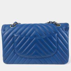 Chanel Blue Lambskin Leather Medium Classic Double Flap Shoulder Bag