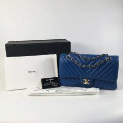 Chanel Blue Lambskin Leather Medium Classic Double Flap Shoulder Bag