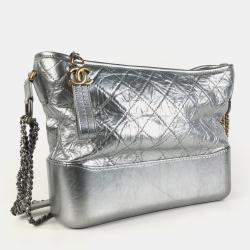 Chanel Silver Leather Medium Gabrielle Shoulder Bags