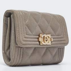 Chanel Grey Quilted Caviar Leather Boy Wallet