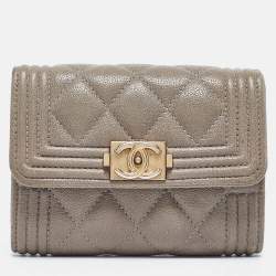 Chanel Grey Quilted Caviar Leather Boy Wallet