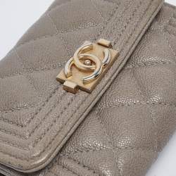 Chanel Grey Quilted Caviar Leather Boy Wallet