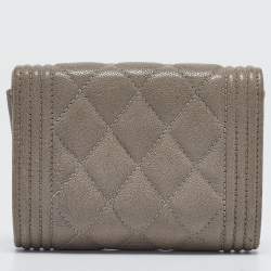 Chanel Grey Quilted Caviar Leather Boy Wallet