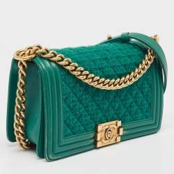 Chanel Green Quilted Tweed and Leather Medium Boy Flap Bag