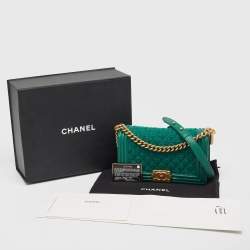 Chanel Green Quilted Tweed and Leather Medium Boy Flap Bag