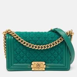 Chanel Green Quilted Tweed and Leather Medium Boy Flap Bag