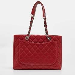 Chanel Red Quilted Caviar Leather Grand Shopper Tote