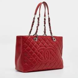 Chanel Red Quilted Caviar Leather Grand Shopper Tote