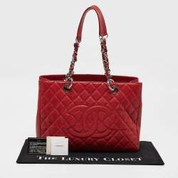 Chanel Red Quilted Caviar Leather Grand Shopper Tote