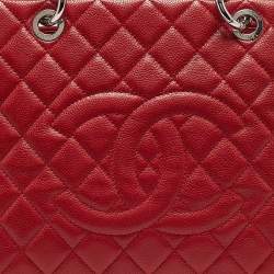 Chanel Red Quilted Caviar Leather Grand Shopper Tote