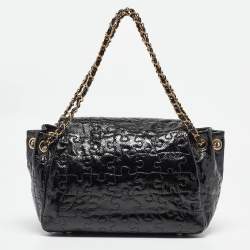 Pre Owned Chanel Black Patent Leather Puzzle Accordion Flap Bag