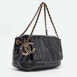 Pre Owned Chanel Black Patent Leather Puzzle Accordion Flap Bag