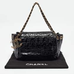 Pre Owned Chanel Black Patent Leather Puzzle Accordion Flap Bag