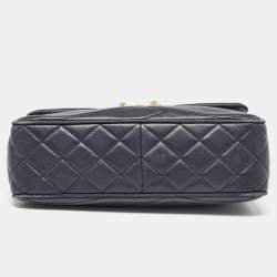 Pre Owned Chanel Navy Blue Quilted Leather Medium Pagoda Flap Bag