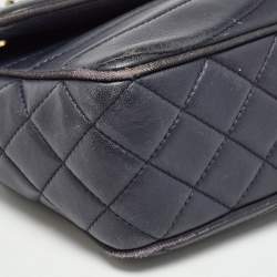 Pre Owned Chanel Navy Blue Quilted Leather Medium Pagoda Flap Bag