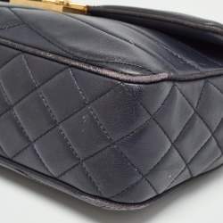 Pre Owned Chanel Navy Blue Quilted Leather Medium Pagoda Flap Bag