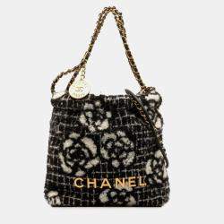 Chanel Black Cotton Camellia Chanel 22 Hobo Bag