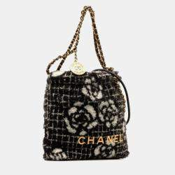 Chanel Black Cotton Camellia Chanel 22 Hobo Bag