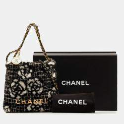 Chanel Black Cotton Camellia Chanel 22 Hobo Bag