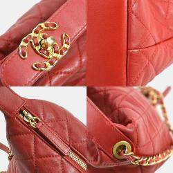 Chanel Red Leather CC Hobo Bag