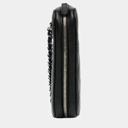 Pre Owned Chanel Black CC Quilted Lambskin Zip Phone Case