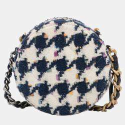 Chanel White Tweed 19 Round Clutch with Chain