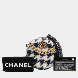 Chanel White Tweed 19 Round Clutch with Chain