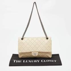 Pre Owned Chanel Cream Quilted Aged Leather Classic 226 Reissue 2.55 Flap Bag