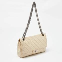 Pre Owned Chanel Cream Quilted Aged Leather Classic 226 Reissue 2.55 Flap Bag