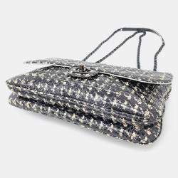 Pre Owned Chanel Black/Ivory Patterned Leather Chain Shoulder Bag