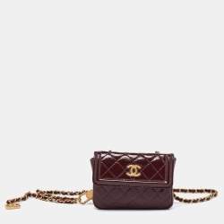 Pre Owned Chanel Red Quilted Patent Leather CC Mini Chain Belt Bag