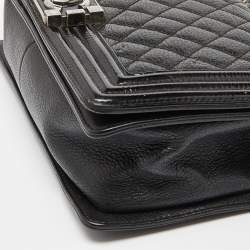 Chanel Black Quilted Patent and Leather Medium Boy Flap Bag