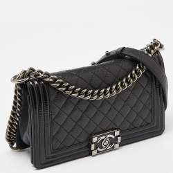 Chanel Black Quilted Patent and Leather Medium Boy Flap Bag