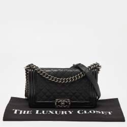 Chanel Black Quilted Patent and Leather Medium Boy Flap Bag
