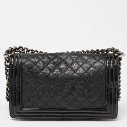 Chanel Black Quilted Patent and Leather Medium Boy Flap Bag