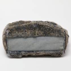 Pre Owned Chanel Grey/Green Rabbit Fur and Suede Vintage Tote